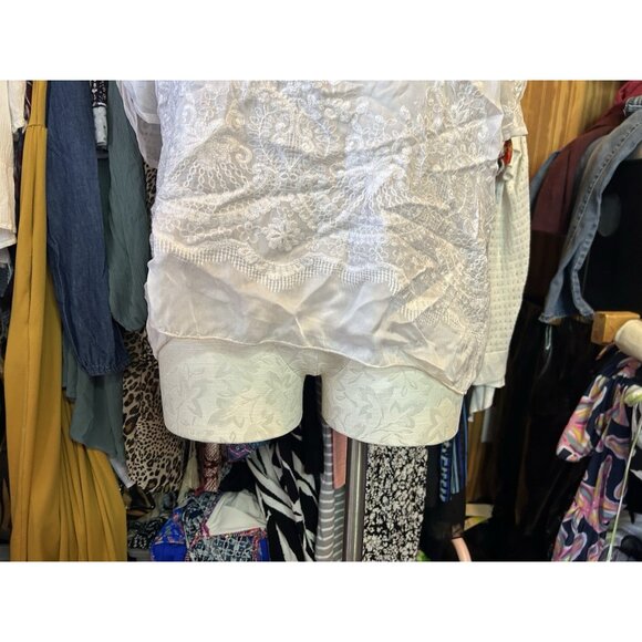 Angela Moda Pink Champagne Silk Blouse Floral Pink Embroidered Silk ITALY Sz L - Picture 2 of 10